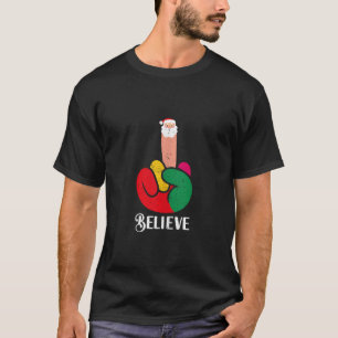 Believe Christmas Santa Face Hand Retro Xmas Funny T-Shirt