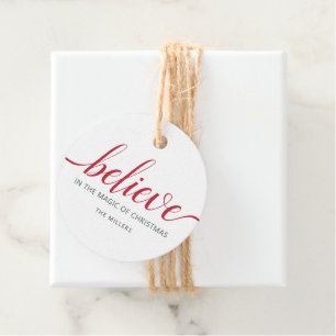 Believe Christmas Script White Favour Tags