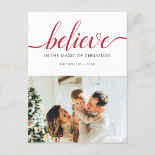 Believe Christmas Script White Photo Holiday Postcard