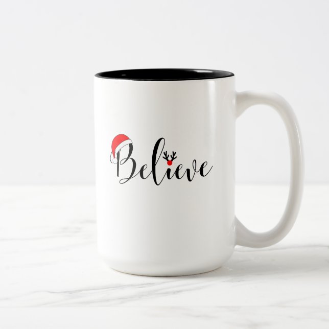 Believe Christmas Shirt Xmas Graphic - Christmas V Two-Tone Coffee Mug (Right)