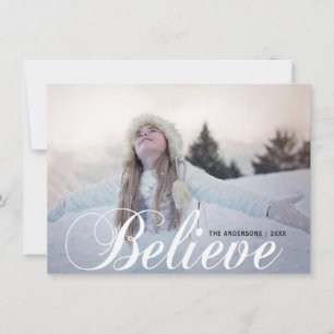 BELIEVE Christmas Snowflakes Glitter   PHOTO Holiday Card
