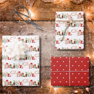 BELIEVE Christmas Spirit Festive Cute Typography Wrapping Paper Sheet