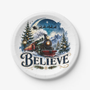 Believe Christmas Train Paper Plate