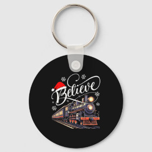 Believe Christmas Trains Xmas Santa Family Pajamas Key Ring