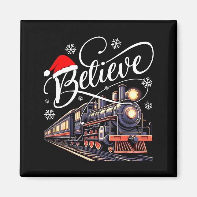 Believe Christmas Trains Xmas Santa Family Pajamas Magnet (Front)