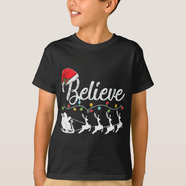 Believe Christmas Tree Lights Funny Believe For Sa T-Shirt (Front)
