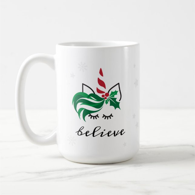 Believe Christmas Unicorn Coffee Mug (Left)