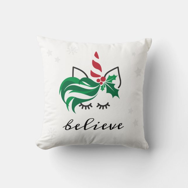 Believe Christmas Unicorn Cushion (Front)