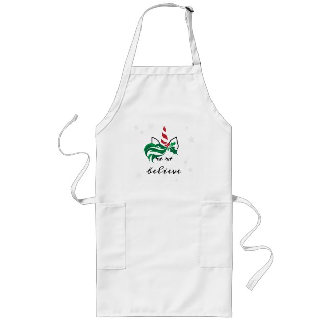 Believe Christmas Unicorn Long Apron (Front)