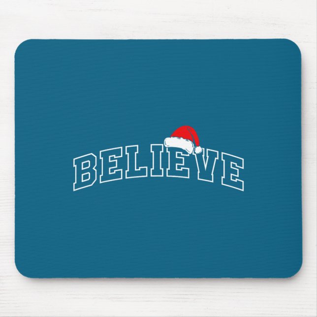 Believe Christmas Varsity Minimal Text Santa Hat F Mouse Mat (Front)