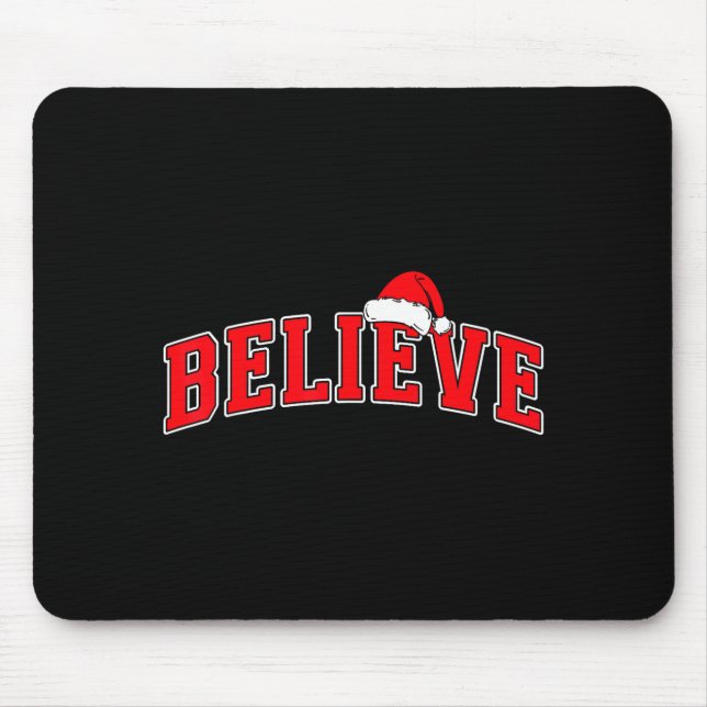 Believe Christmas Varsity Text With Santa Hat Fami Mouse Mat (Front)