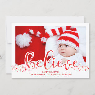 Believe Christmas Whimsical Hand Script Photo Holiday Card