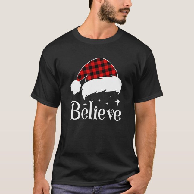 Believe Christmas With Santa Hat Funny Christmas T-Shirt (Front)
