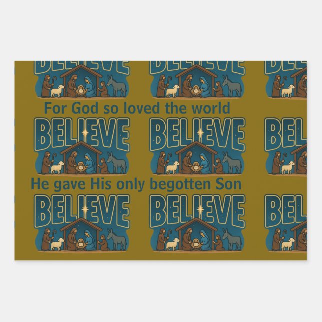 Believe Christmas Wrapping Paper Sheet (Front)