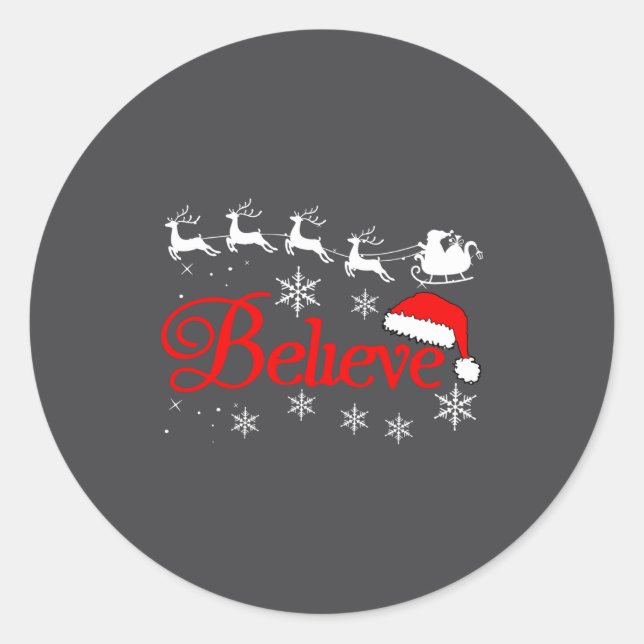 Believe Christmas Xmas Santa Family Pajamas Holida Classic Round Sticker (Front)