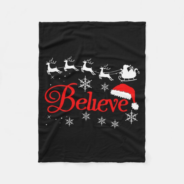 Believe Christmas Xmas Santa Family Pajamas Holida Fleece Blanket (Front)