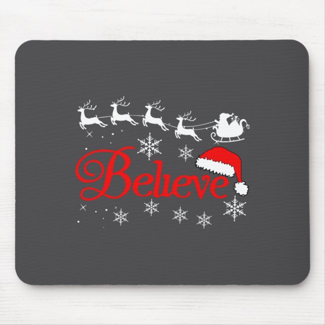 Believe Christmas Xmas Santa Family Pajamas Holida Mouse Mat (Front)