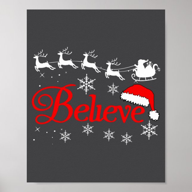 Believe Christmas Xmas Santa Family Pajamas Holida Poster (Front)