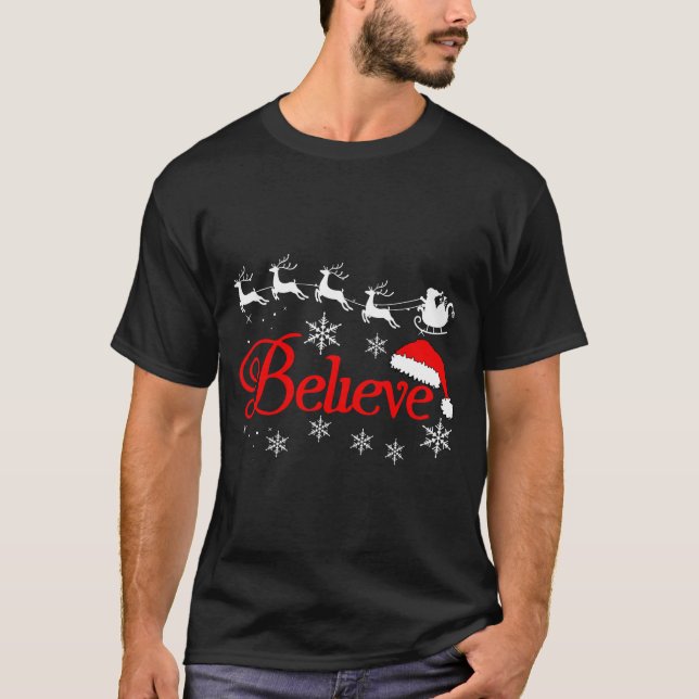 Believe Christmas Xmas Santa Family Pajamas Holida T-Shirt (Front)
