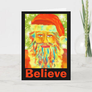 Believe Colourful Santa Holiday Greeting Card