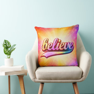 Believe Colourful Typography Inspirational Cushion