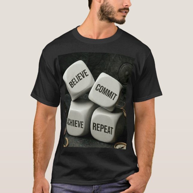 Believe Commit Achieve Repeat Dice Success Loop Mo T-Shirt (Front)