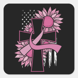 Believe Cross Christian Breast Cancer Awareness Square Sticker