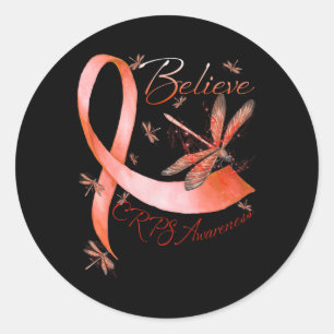 Believe CRPS Awareness Orange Ribbon Dragonfly Lov Classic Round Sticker