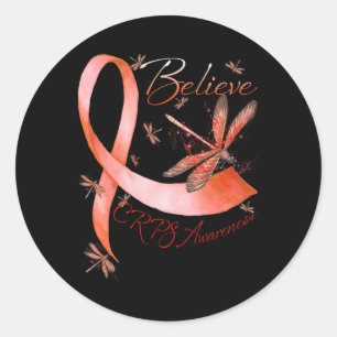 Believe Crps Awareness Orange Ribbon Dragonfly Lov Classic Round Sticker