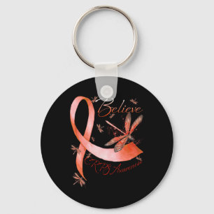 Believe CRPS Awareness Orange Ribbon Dragonfly Lov Key Ring