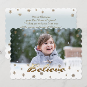Believe. Custom Photo Christmas Flat Holiday Card