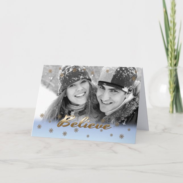 Believe. Custom Photo Christmas  Holiday Card (Front)