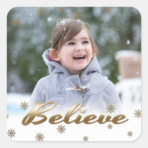 Believe. Custom Photo Christmas  Square Sticker