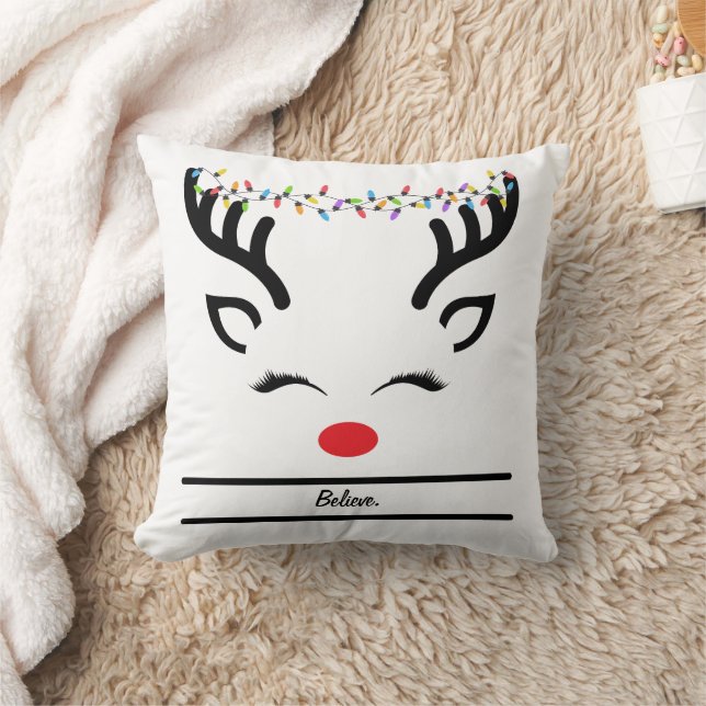 Believe cute Christmas reindeer  Cushion (Blanket)