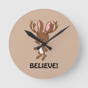 Believe! Cute Jackalope Round Clock