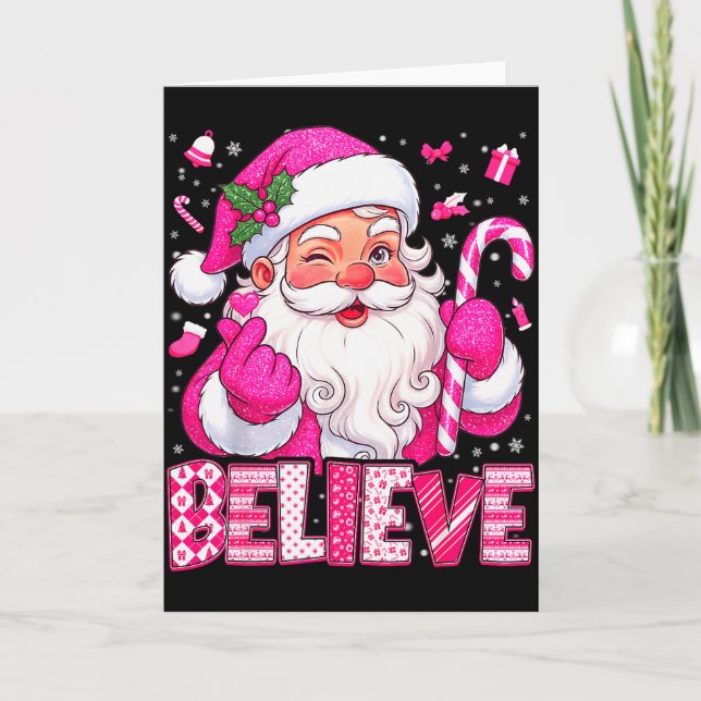 Believe Cute Nk Santa Candy Cane Christmas Xmas Gi Card (Front)