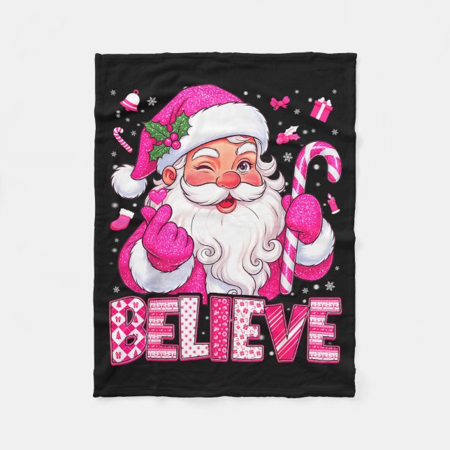 Believe Cute Nk Santa Candy Cane Christmas Xmas Gi Fleece Blanket (Front)