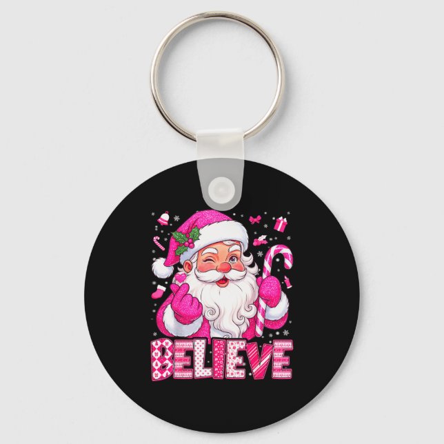 Believe Cute Nk Santa Candy Cane Christmas Xmas Gi Key Ring (Front)