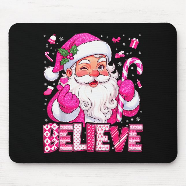 Believe Cute Nk Santa Candy Cane Christmas Xmas Gi Mouse Mat (Front)