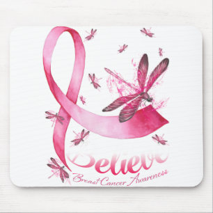 Believe Dragonfly Pink Ribbon Breast Cancer Mouse Mat