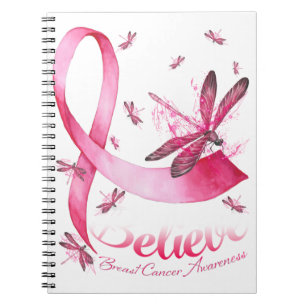 Believe Dragonfly Pink Ribbon Breast Cancer Notebook
