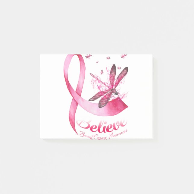 Believe Dragonfly Pink Ribbon Breast Cancer Post-it Notes (Front)