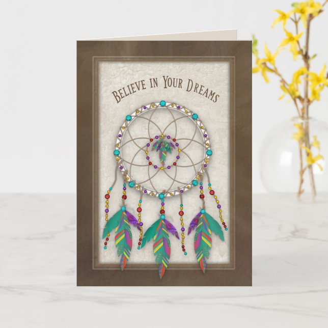 Believe/Dreams, American Indian Dream Catcher Card (Yellow Flower)