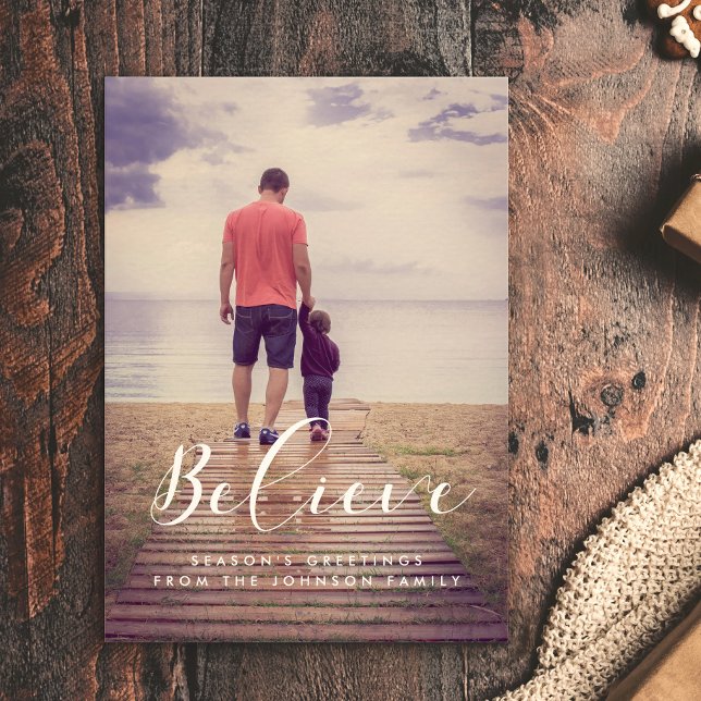 Believe Elegant Calligraphy Photo Holiday Card (Creator Uploaded)