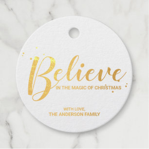 'Believe' Elegant Gold Foil Christmas Favour Tags