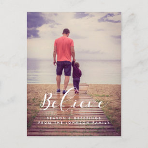 Believe Elegant hand lettering holiday photo Postcard