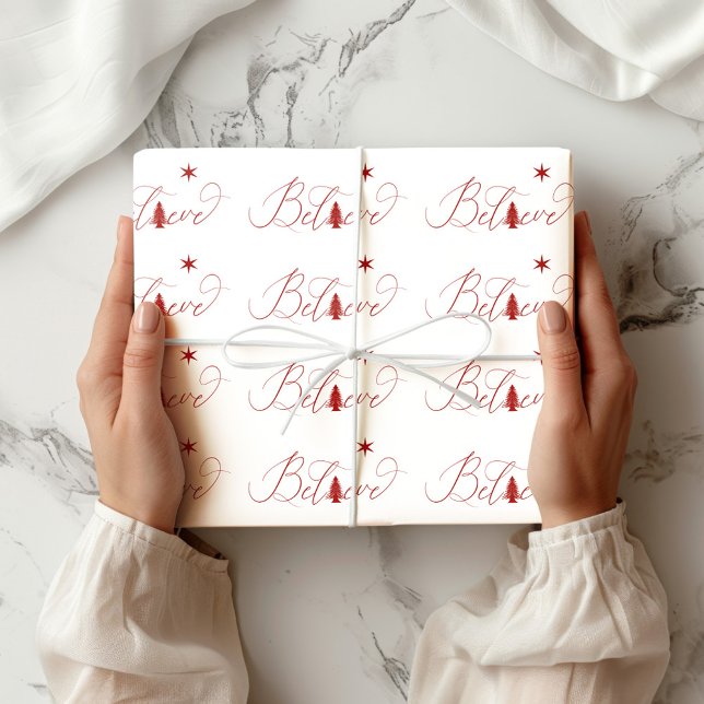 Believe Elegant Script Holiday Wrapping Paper (Creator Uploaded)