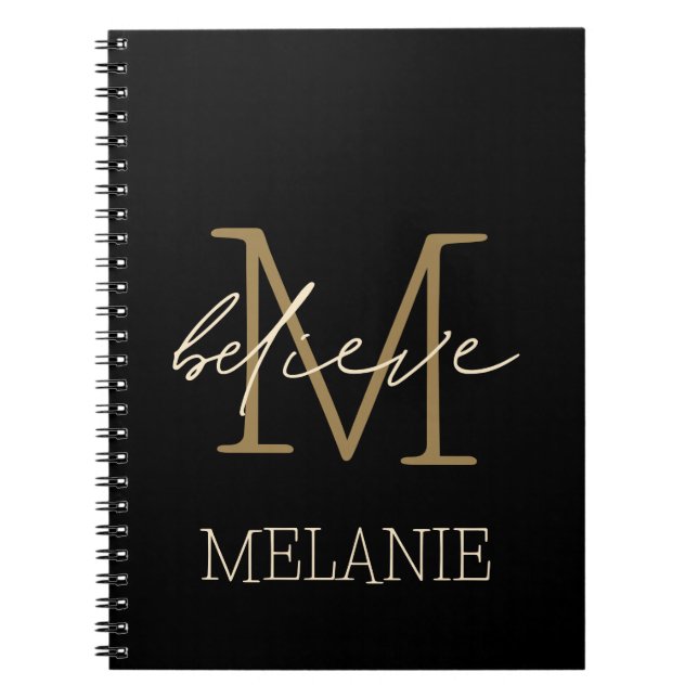 Believe Encouragement Gold Monogram Name Notebook (Front)