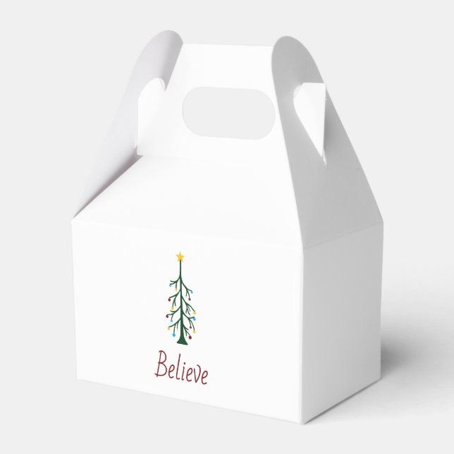 Believe Evergreen Tree Festive Christmas Party  Favour Box (Front Side)