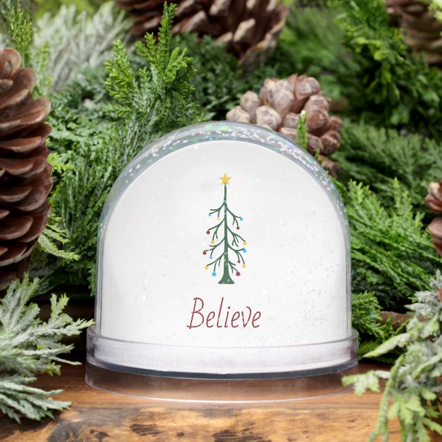 Believe Evergreen Tree Modern Christmas Snowglobe (Winter)
